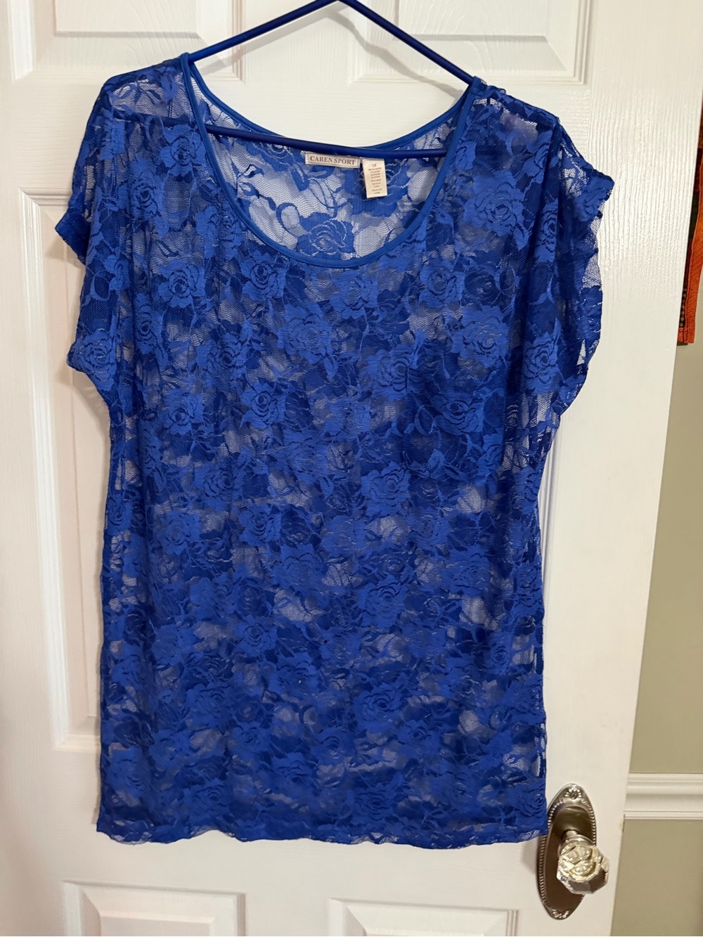 Women’s Lace Overlay Top - Royal Blue by Caren Sport, 1X